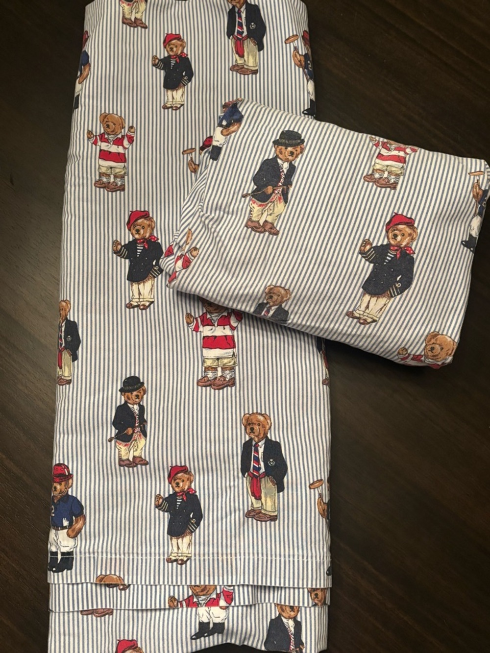 Vintage Ralph Lauren Polo Blue & White Striped Bear Twin Sheet Set